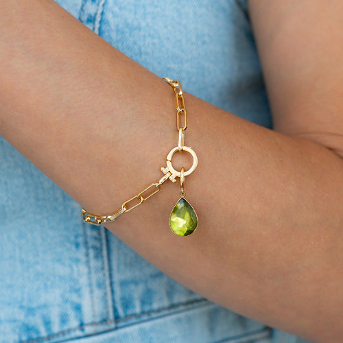 Mint Paperclip Bracelet & Teardrop Birthstone Charm