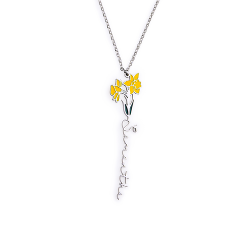Watercolor Birth Flower Name Necklace