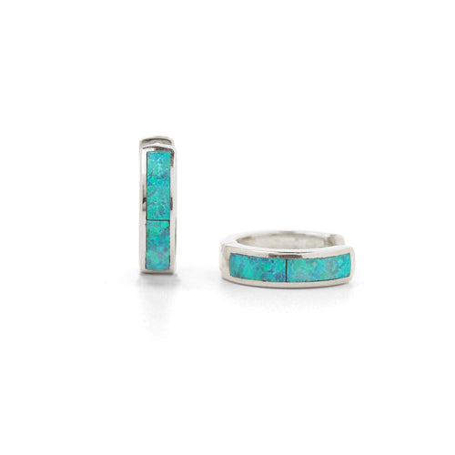 Opal Inlay Huggie Hoop Earrings
