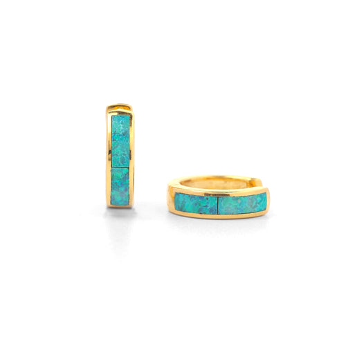 Opal Inlay Huggie Hoop Earrings