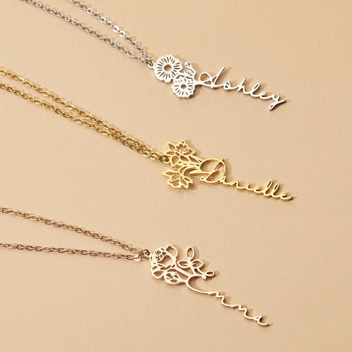 Birth Flower Name Necklace