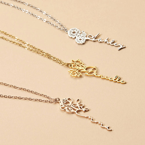 Birth Flower Name Necklace