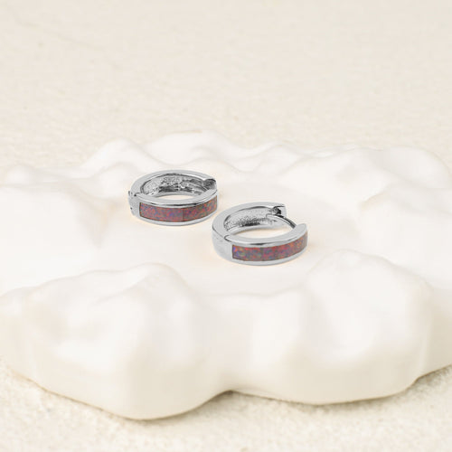 Opal Inlay Huggie Hoop Earrings