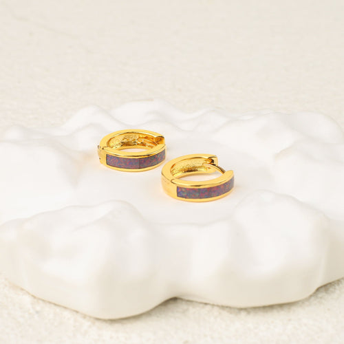 Opal Inlay Huggie Hoop Earrings