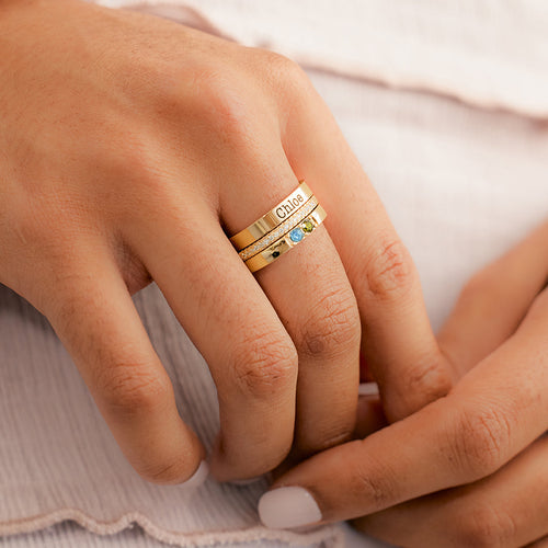 Personalized Name Birthstones Stacking Rings