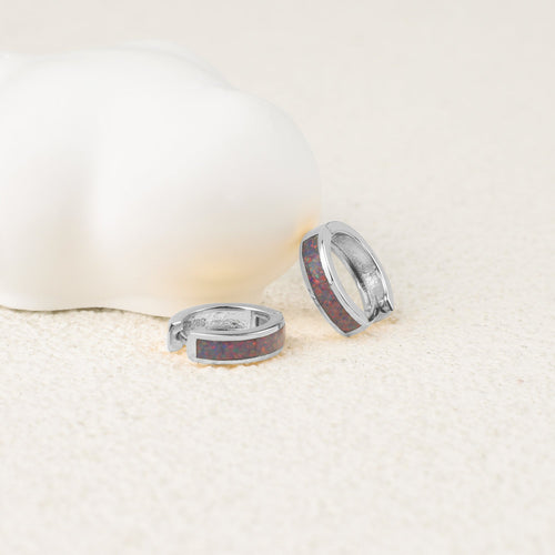 Opal Inlay Huggie Hoop Earrings