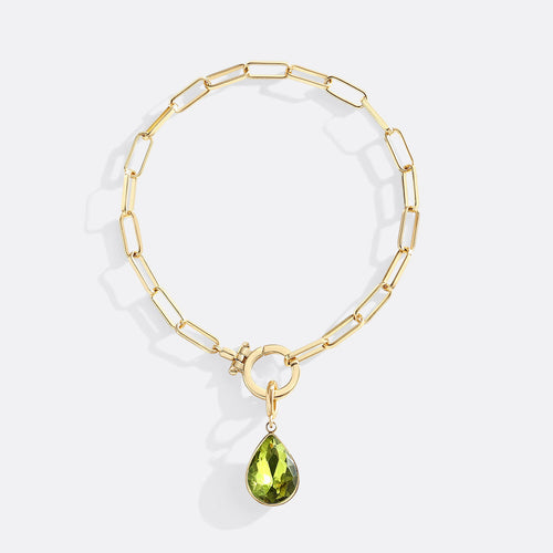 Mint Paperclip Bracelet & Teardrop Birthstone Charm