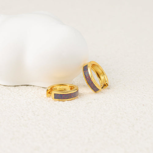 Opal Inlay Huggie Hoop Earrings