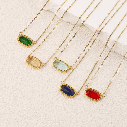 Oval Birthstone Pendant Necklace