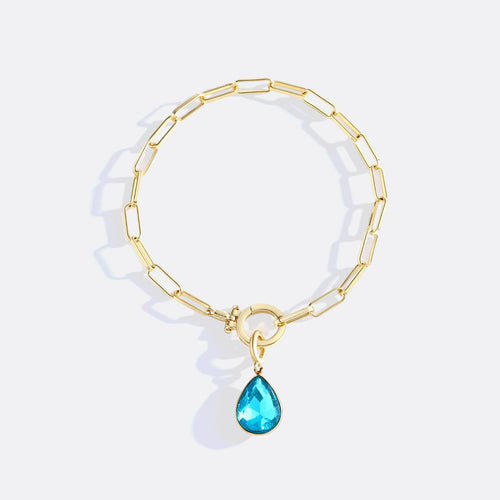 Mint Paperclip Bracelet & Teardrop Birthstone Charm