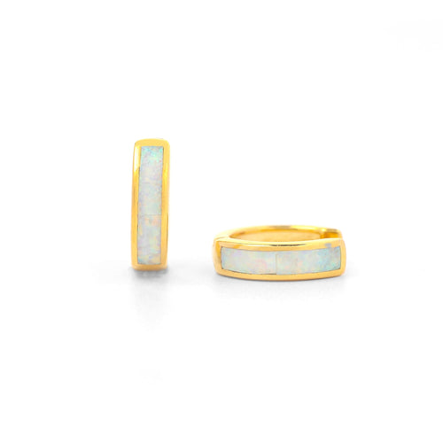 Opal Inlay Huggie Hoop Earrings