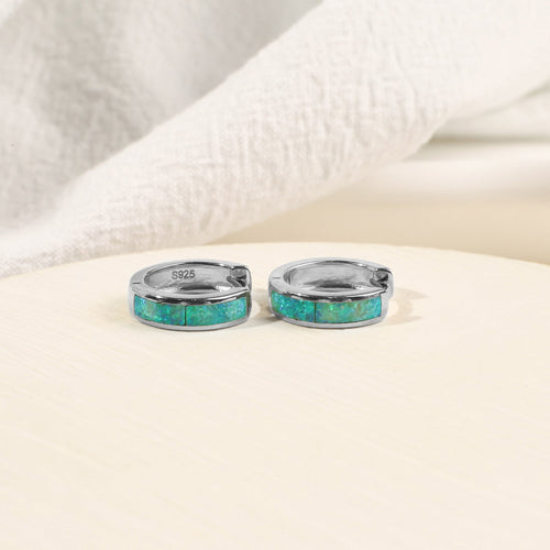 Opal Inlay Huggie Hoop Earrings
