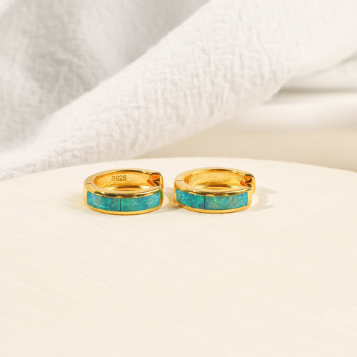 Opal Inlay Huggie Hoop Earrings