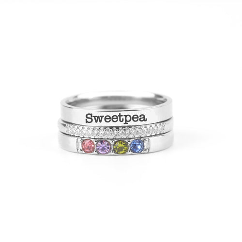 Personalized Name Birthstones Stacking Rings