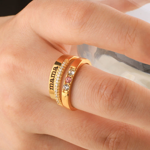 Personalized Name Birthstones Stacking Rings
