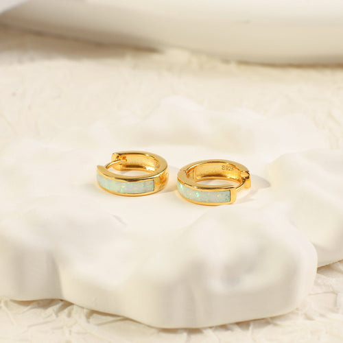 Opal Inlay Huggie Hoop Earrings