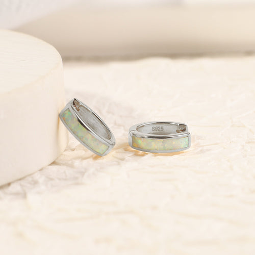 Opal Inlay Huggie Hoop Earrings
