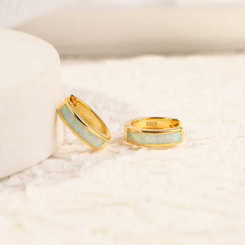 Opal Inlay Huggie Hoop Earrings