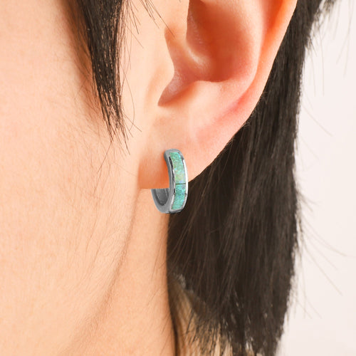 Opal Inlay Huggie Hoop Earrings