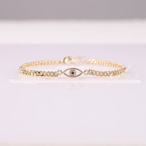 Dainty Cuban Link Chain Evil Eye Bracelet