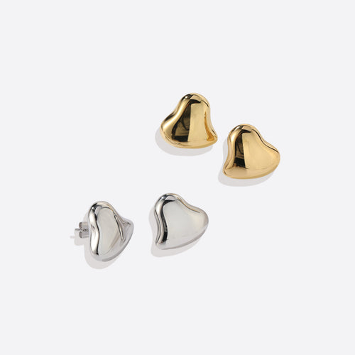Polished Sculptural Heart Earrings