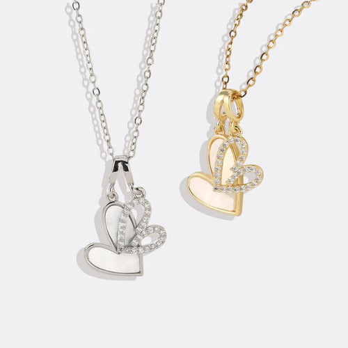 Mother of Pearl & Pave Hearts Necklace