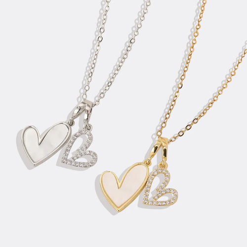 Mother of Pearl & Pave Hearts Necklace