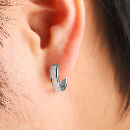 Opal Inlay Huggie Hoop Earrings