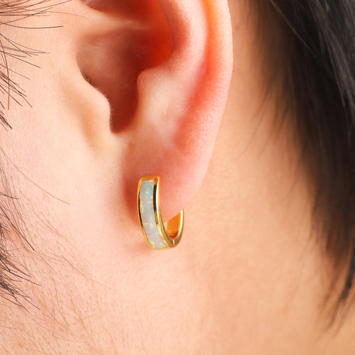 Opal Inlay Huggie Hoop Earrings