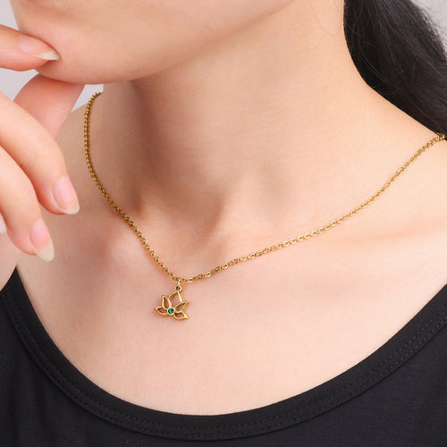 Mini Lotus Birthstone Pendant Necklace