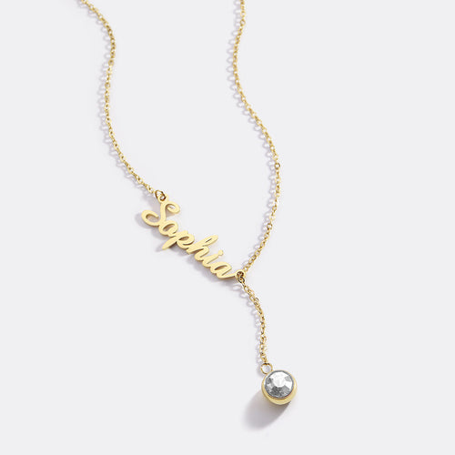 Birthstone Lariat Name Necklace