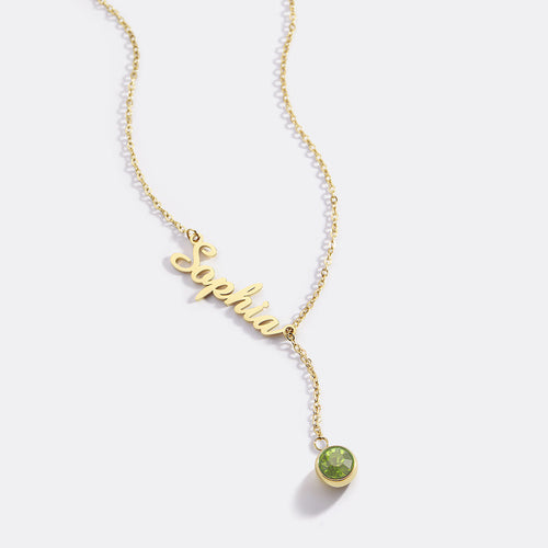 Birthstone Lariat Name Necklace
