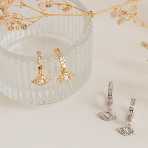 Aleah Opal Evil Eye Dangle Hoop Earrings