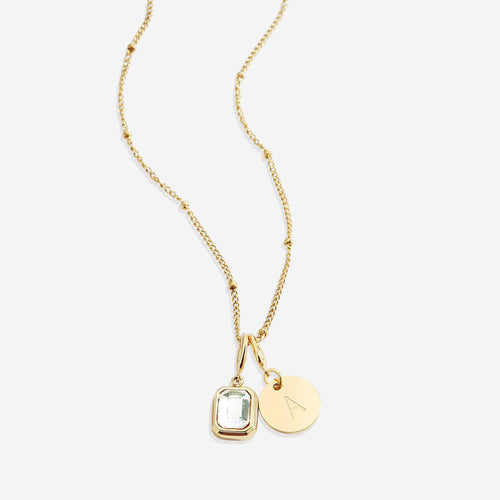 Baguette Birthstone & Initial Necklace