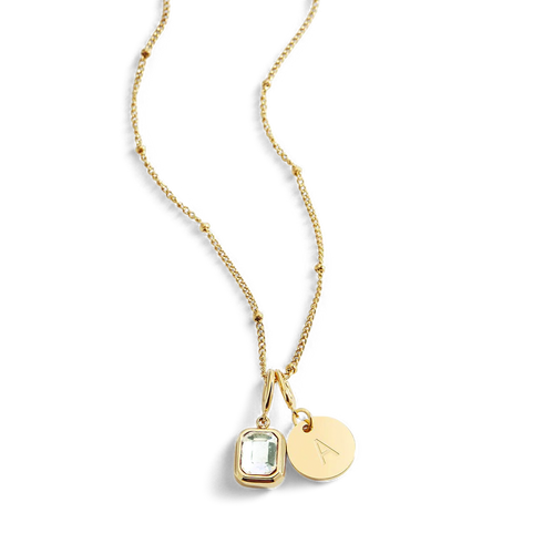 Baguette Birthstone & Initial Necklace