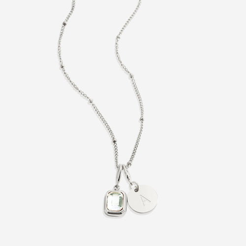 Baguette Birthstone & Initial Necklace
