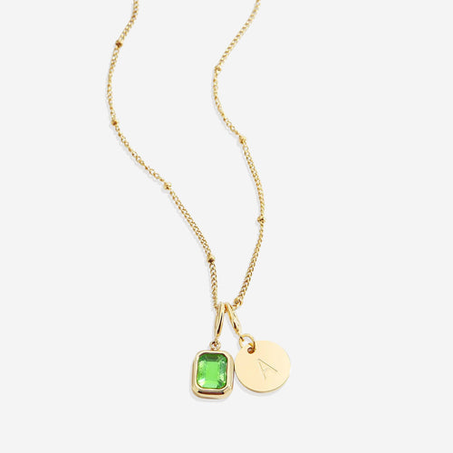 Baguette Birthstone & Initial Necklace