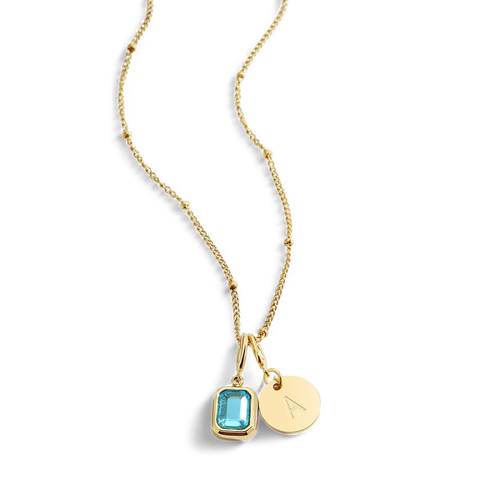 Baguette Birthstone & Initial Necklace