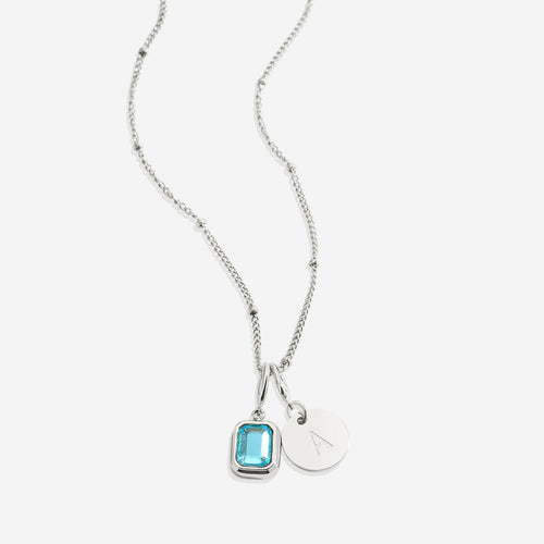 Baguette Birthstone & Initial Necklace