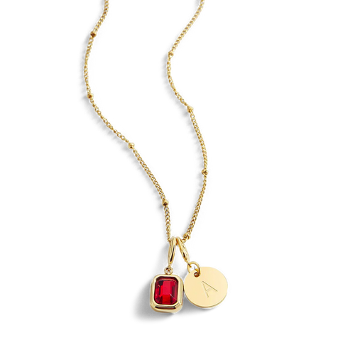 Baguette Birthstone & Initial Necklace