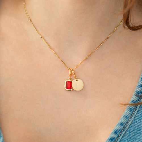 Baguette Birthstone & Initial Necklace
