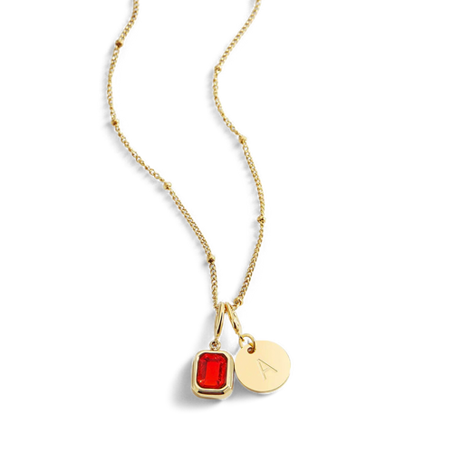 Baguette Birthstone & Initial Necklace