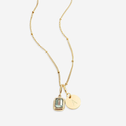 Baguette Birthstone & Initial Necklace