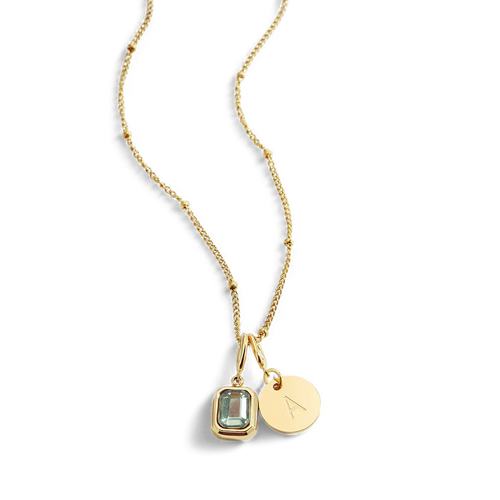 Baguette Birthstone & Initial Necklace