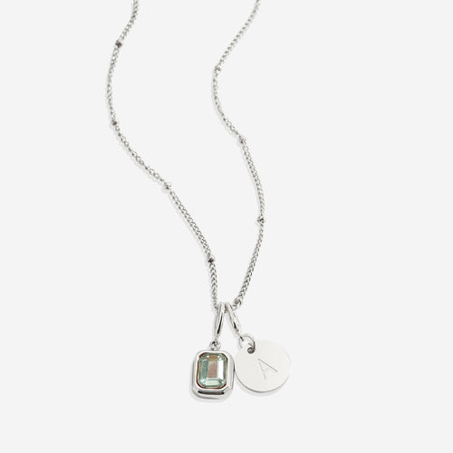 Baguette Birthstone & Initial Necklace