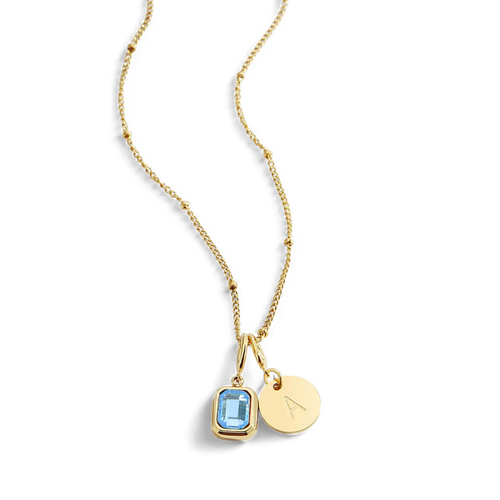 Baguette Birthstone & Initial Necklace