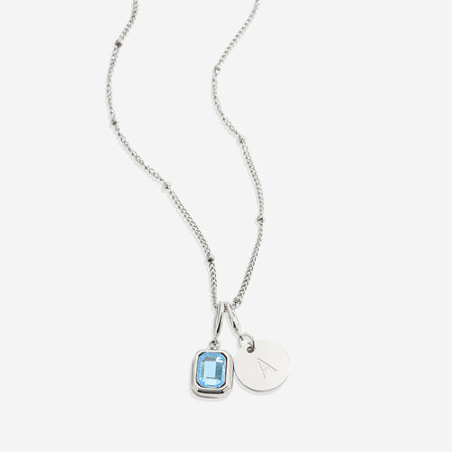 Baguette Birthstone & Initial Necklace