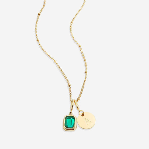 Baguette Birthstone & Initial Necklace