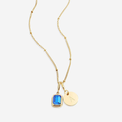 Baguette Birthstone & Initial Necklace