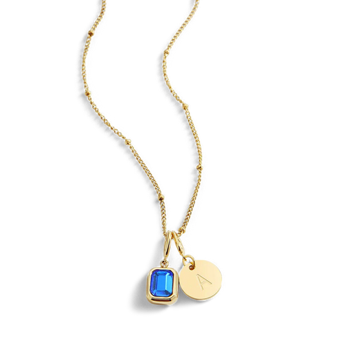 Baguette Birthstone & Initial Necklace
